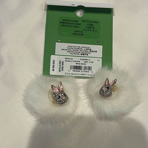 Kate Spade White Fluffy Bunny Earrings - Picture 4 of 5
